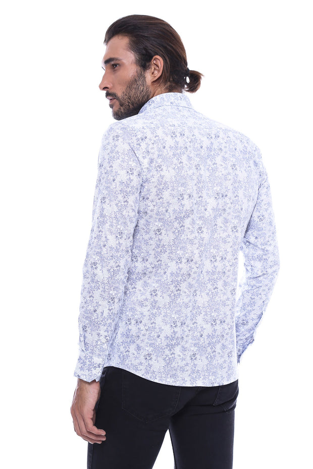 Grey Flower Patterned Slim Fit Shirt | Wessi