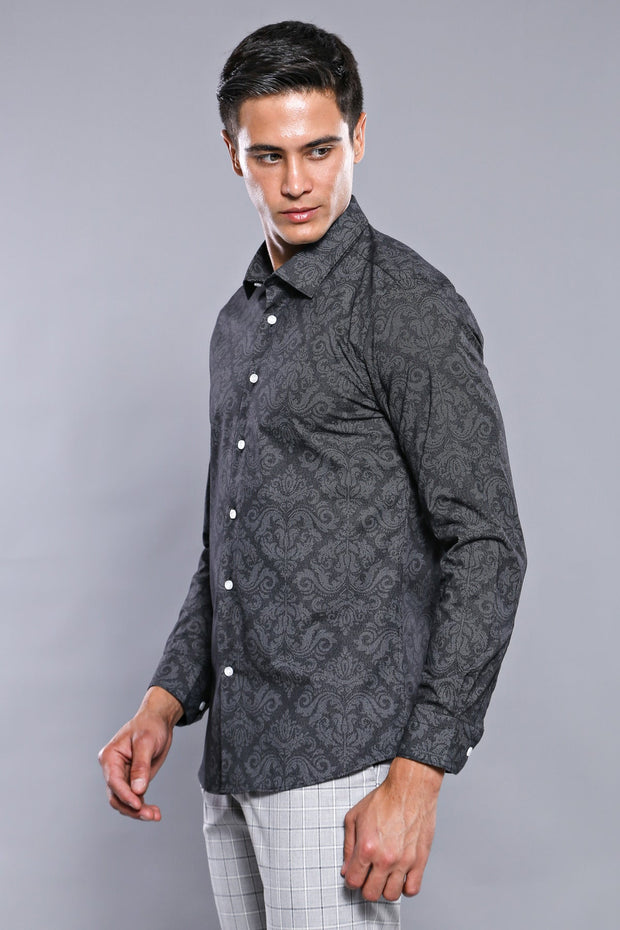 Patterned Smoked Long Sleeve Shirt | Wessi