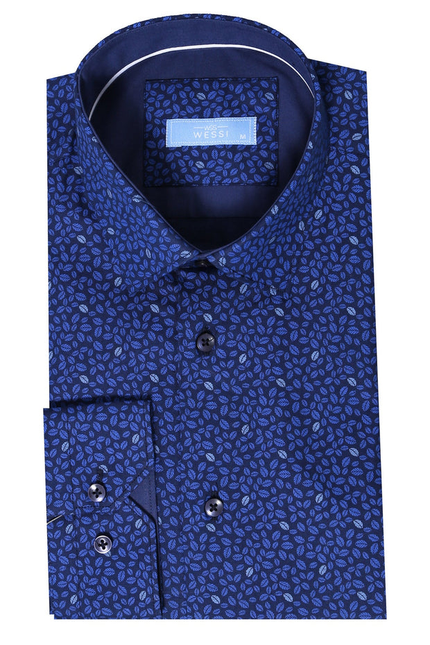 Patterned Blue Long Sleeve Shirt | Wessi