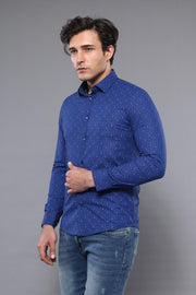 Patterned Blue Long Sleeve Shirt | Wessi