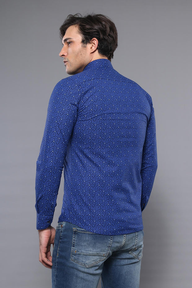 Patterned Blue Long Sleeve Shirt | Wessi