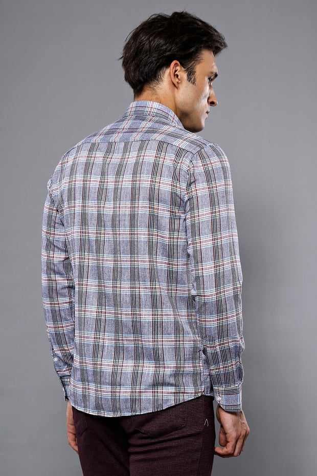 Casual Blue Plaid Shirt - Wessi