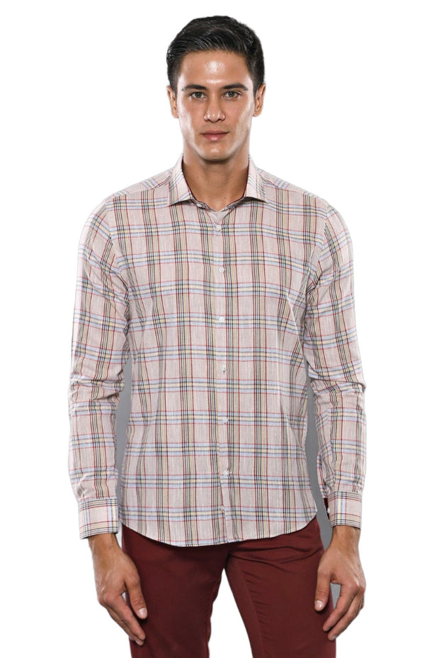 Beige Plaid Slim-Fit Shirt | Wessi - Wessi