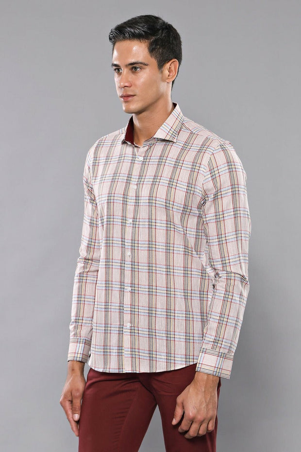 Beige Plaid Slim-Fit Shirt | Wessi - Wessi