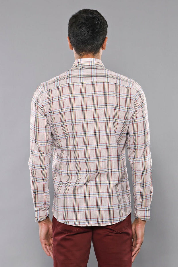 Beige Plaid Slim-Fit Shirt | Wessi - Wessi