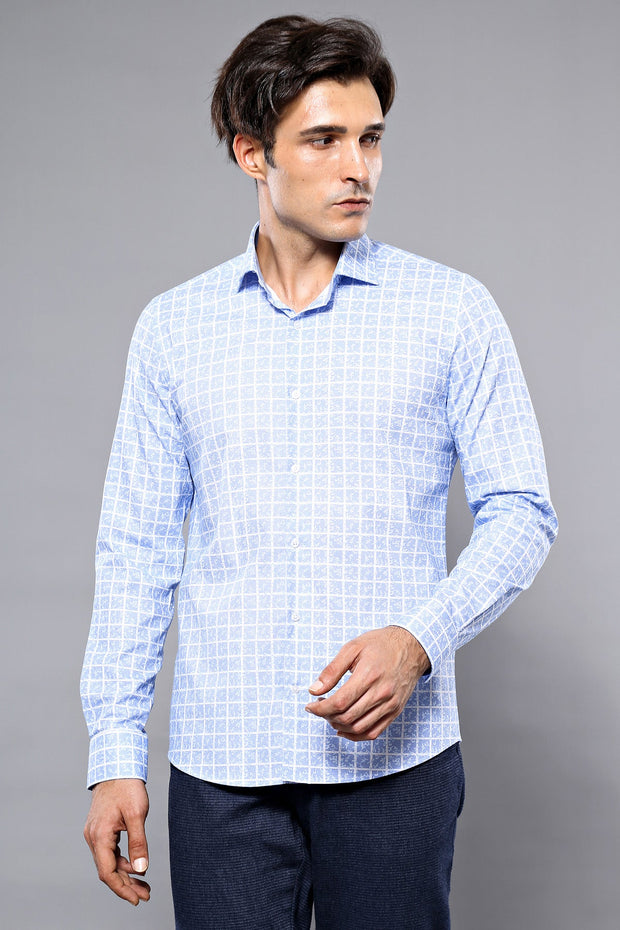 Patterned Plaid Light Blue Shirt - Wessi