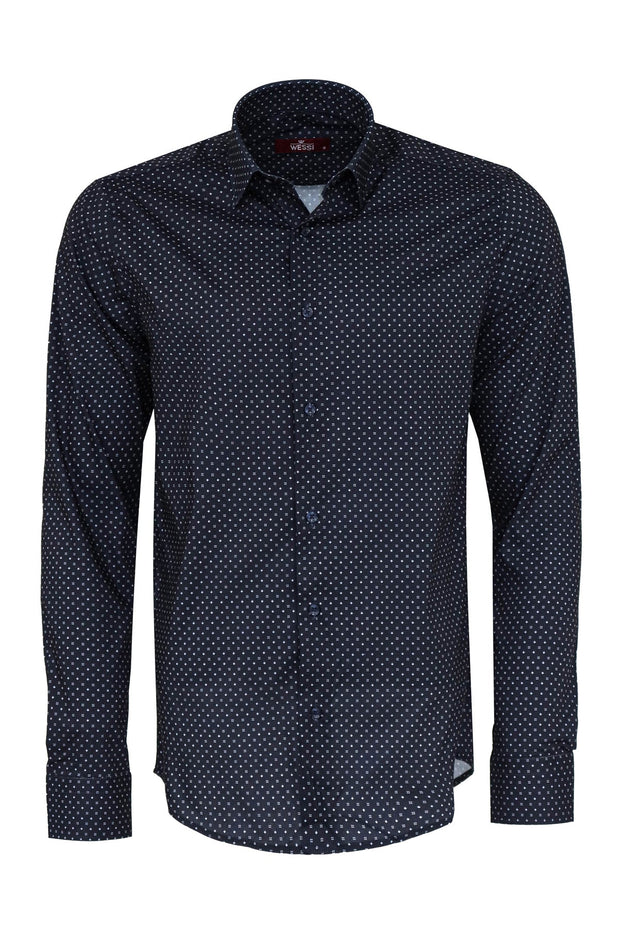 Patterned Slim Fit Navy Blue Men Shirt - Wessi