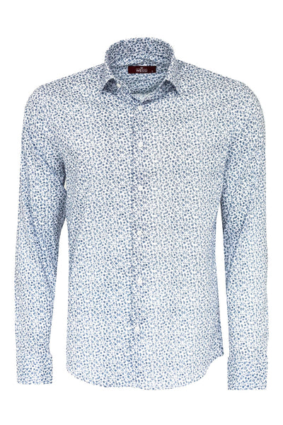 Blue Floral Patterned Slim Fit White Men Shirt - Wessi