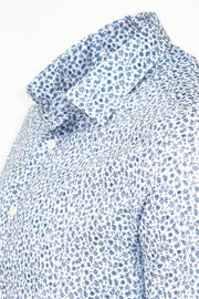 Blue Floral Patterned Slim Fit White Men Shirt - Wessi