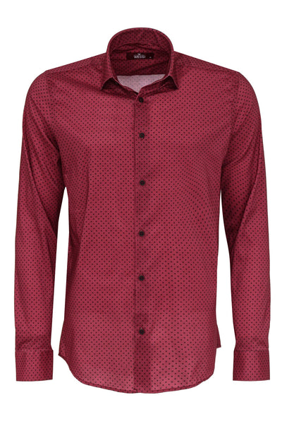 Patterned Slim Fit Burgundy Men Shirt - Wessi