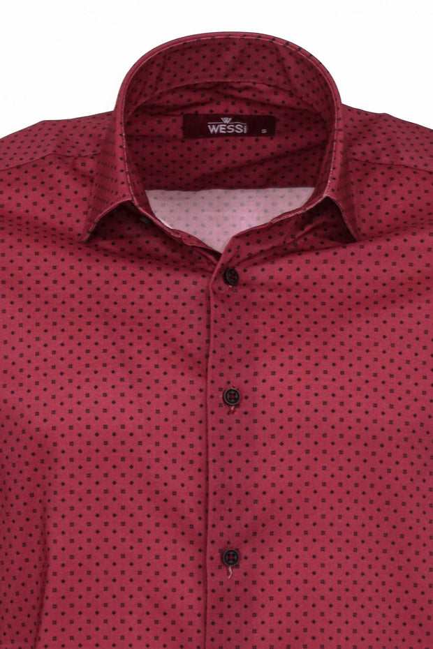 Patterned Slim Fit Burgundy Men Shirt - Wessi