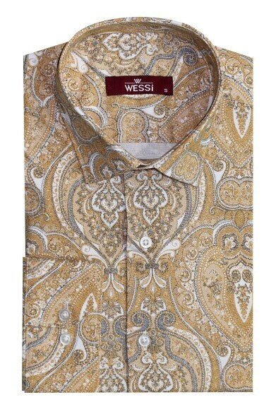 Beige Patterned Slim Fit Men's Shirt - Wessi