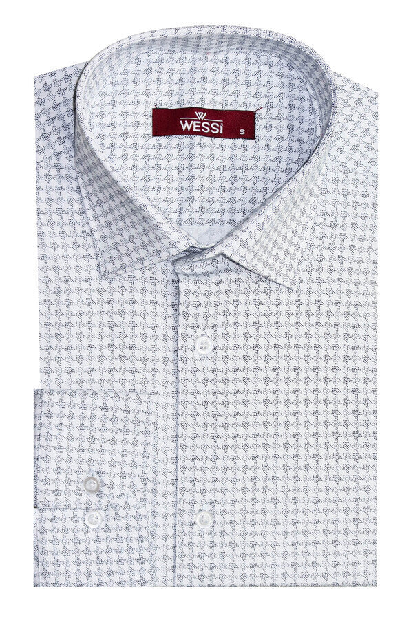 Houndstooth Pattern Slim Fit White Men Shirt - Wessi