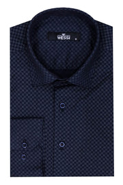 Dark Blue Tiny Check Patterned Slim Fit Shirt - Wessi