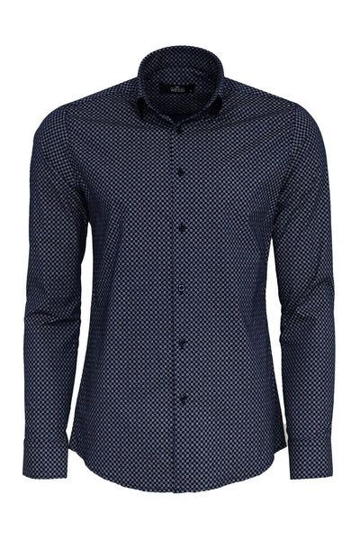 Tiny Check Patterned Slim Fit Blue Men Shirt - Wessi