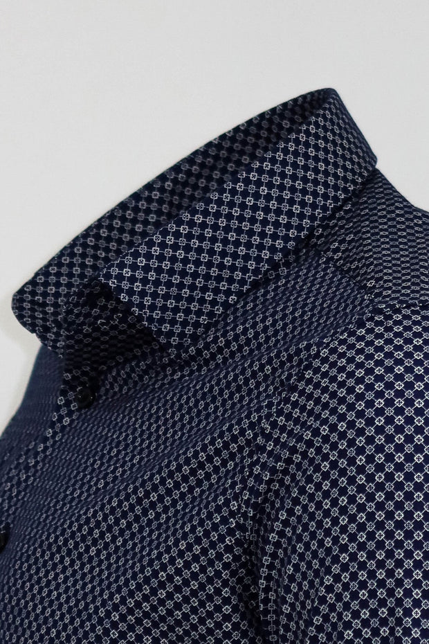 Tiny Check Patterned Slim Fit Blue Men Shirt - Wessi