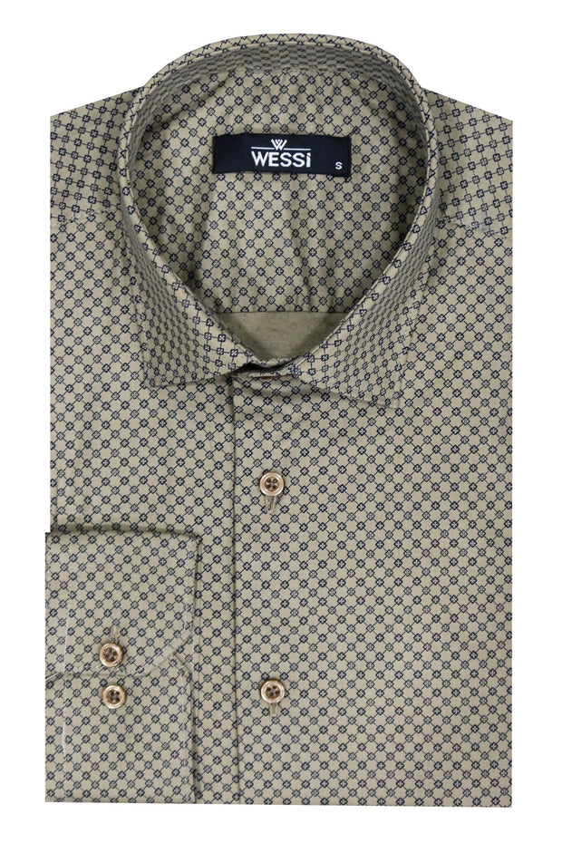 Tiny Check Patterned Slim Fit Light Brown Men Shirt - Wessi