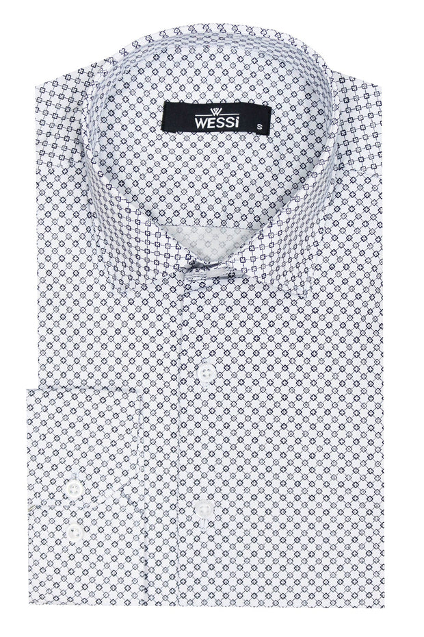 White Tiny Check Patterned Slim Fit Shirt - Wessi