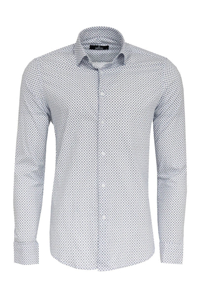 White Tiny Check Patterned Slim Fit Shirt - Wessi