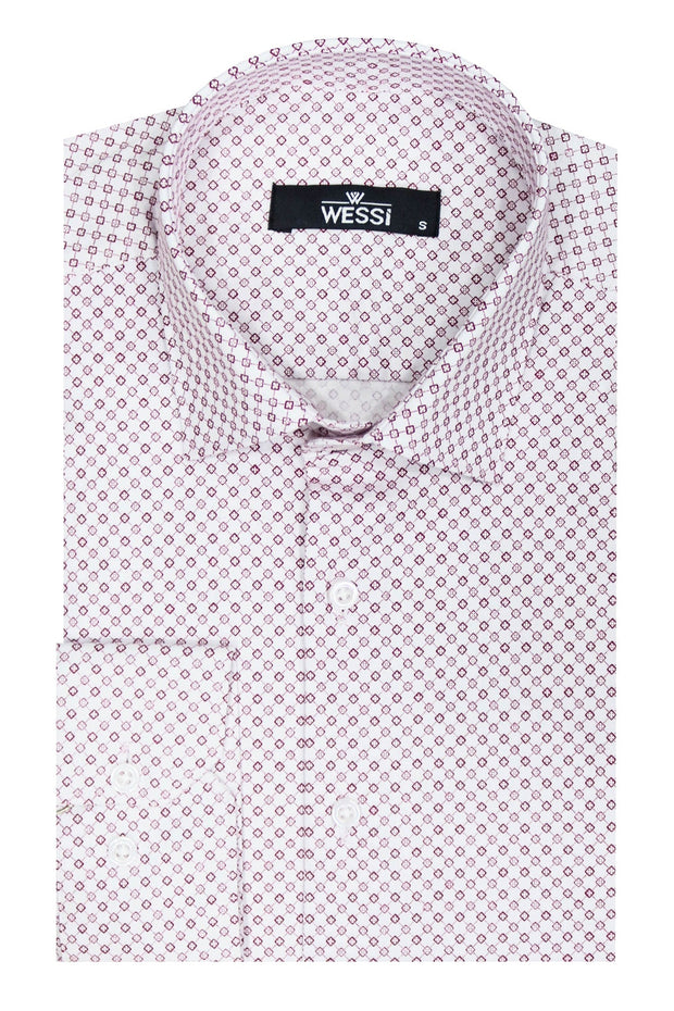 Claret Red Tiny Check Patterned Slim Fit Men Shirt - Wessi