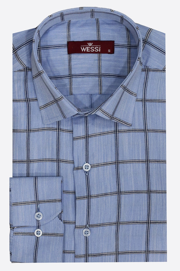 Plaid Slim Fit Blue Men Shirt - Wessi