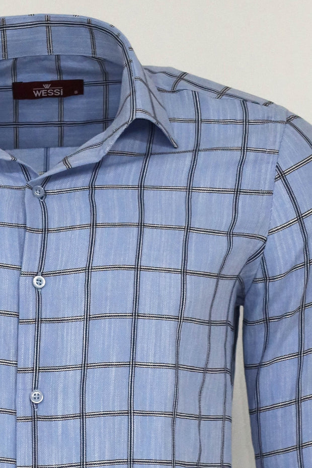 Plaid Slim Fit Blue Men Shirt - Wessi