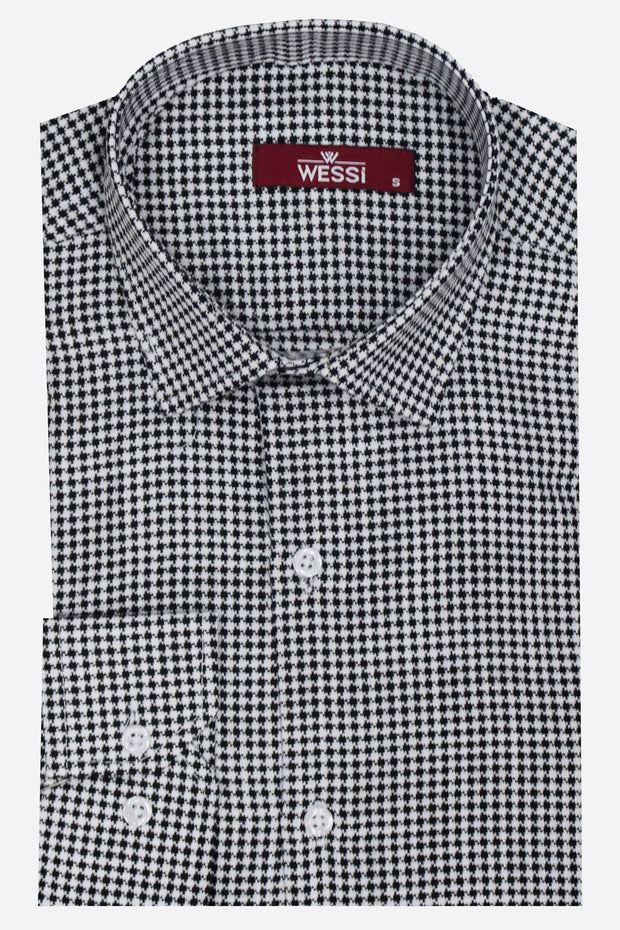 Houndstooth Pattern Black Men Shirt - Wessi