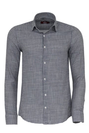 Houndstooth Pattern Navy Blue Men Shirt - Wessi