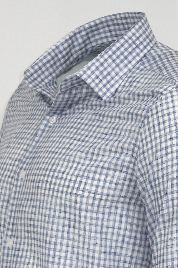 Plaid Slim Fit Navy Blue Men Shirt - Wessi