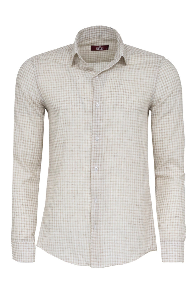 Plaid Slim Fit Light Brown Men Shirt - Wessi