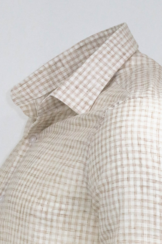 Plaid Slim Fit Light Brown Men Shirt - Wessi