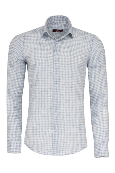 Plaid Slim Fit Sky Blue Men Shirt - Wessi