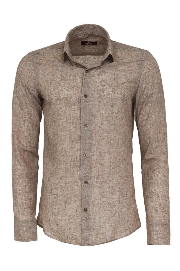 Slim Fit Patterned Brown Men Shirt - Wessi