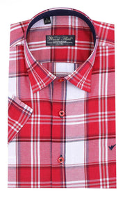 Checked Short Sleeve Burgundy Men Shirt - Wessi