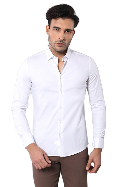 Stretch Cotton White Men Dress Shirt | Wessi