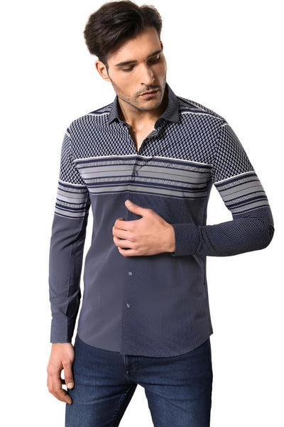 Patterned Navy Blue Men Shirt - Wessi