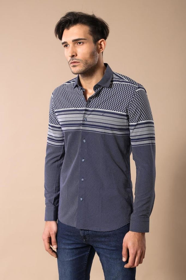 Patterned Navy Blue Men Shirt - Wessi