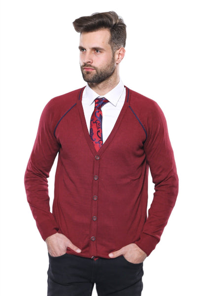 Burgundy Cotton Men's Knitwear - Wessi