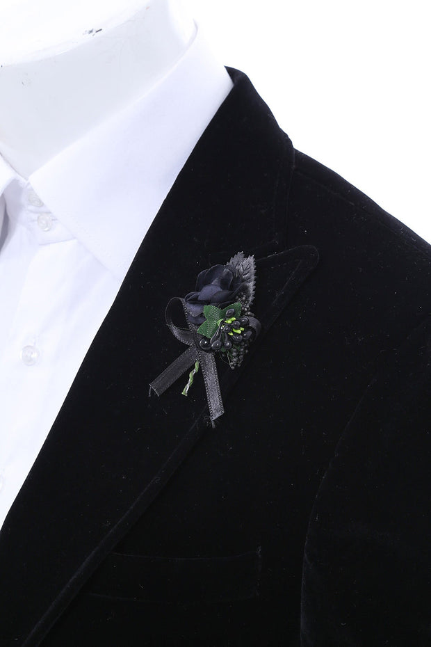 Men Black Blossom and Ribbon Lapel Pin - Wessi