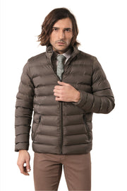 Quilted Standing Collar 2 Pockets Short Khaki Men Down Coat - Wessi