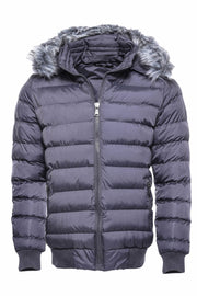 Grey Men's Puffer Coat with Fur - Wessi