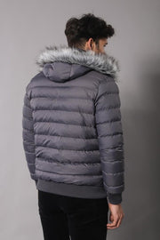 Grey Men's Puffer Coat with Fur - Wessi