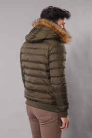 Khaki Fur Hooded Men's Puffer Coat - Wessi