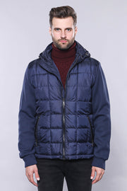 Hooded Navy Blue Men Winter Coat - Wessi