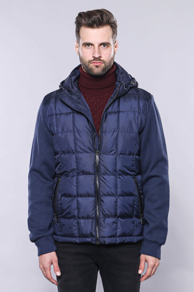 Hooded Navy Blue Men Winter Coat - Wessi