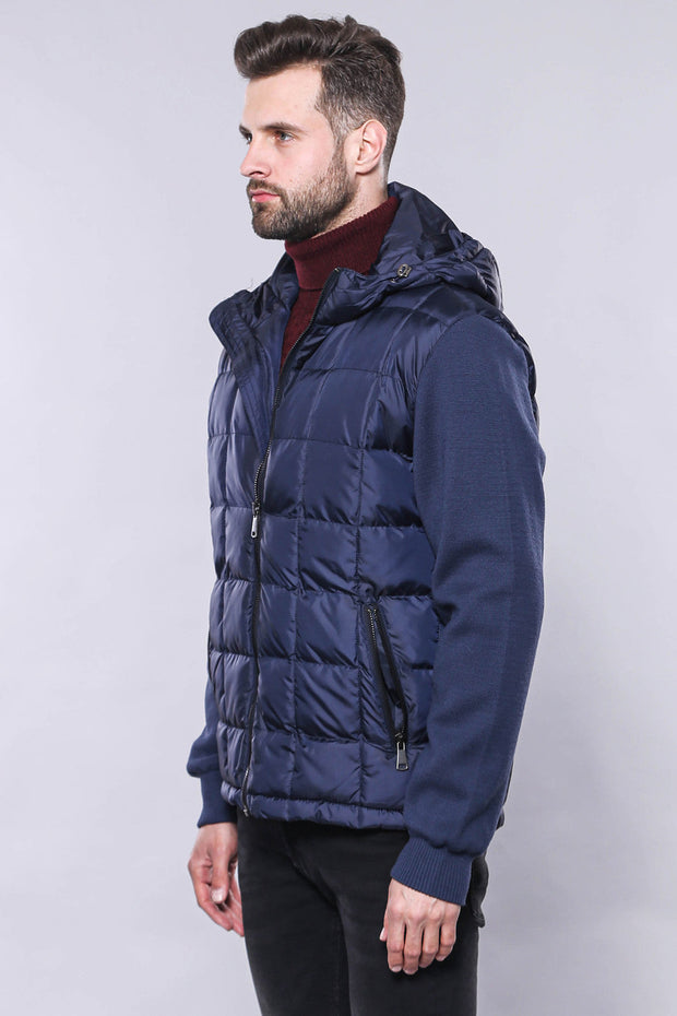 Hooded Navy Blue Men Winter Coat - Wessi