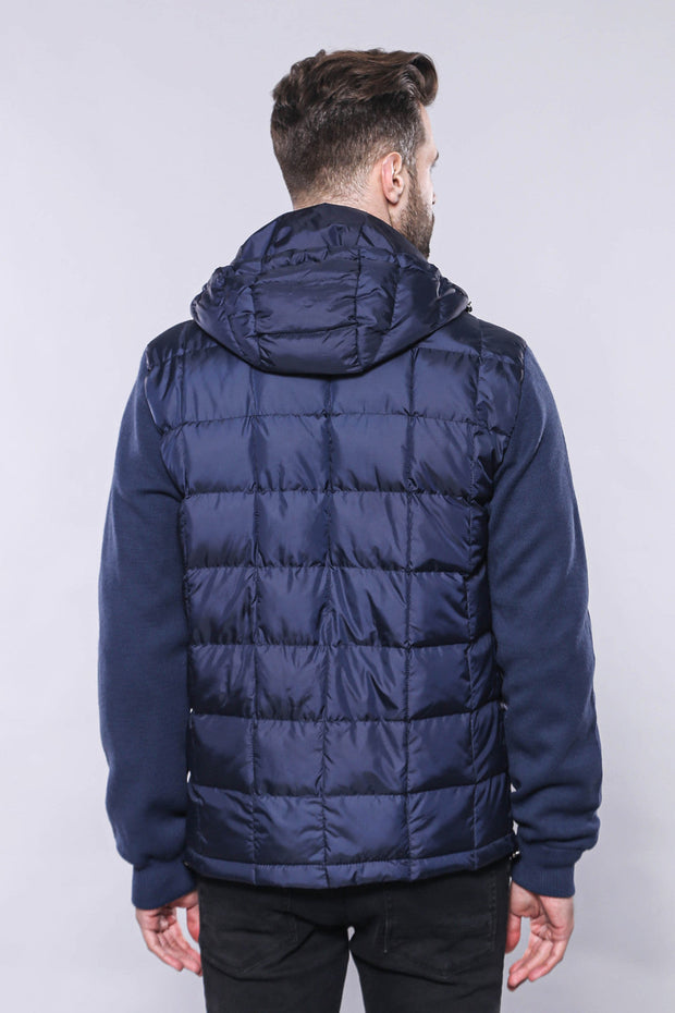 Hooded Navy Blue Men Winter Coat - Wessi