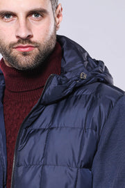 Hooded Navy Blue Men Winter Coat - Wessi