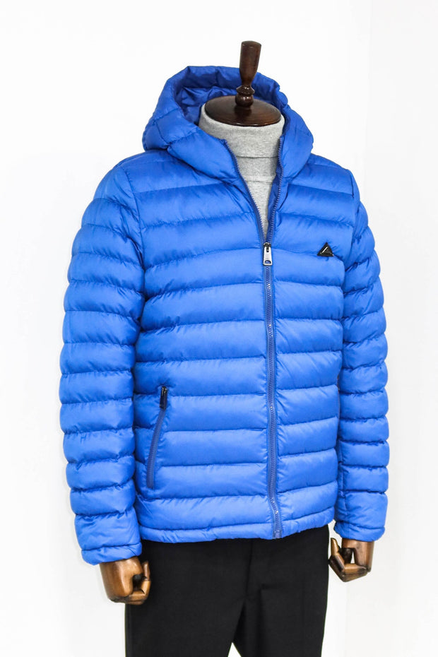 Quilted Hooded Puffer Blue Men's Coat - Wessi