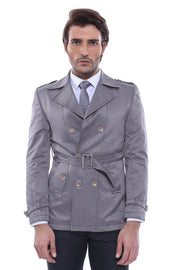 Double Breasted Grey Men Trench Coat - Wessi